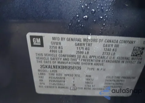 2017 GMC Terrain Sle-2 z USA, uszkodzony, nr VIN 2GKALNEK0H6258139